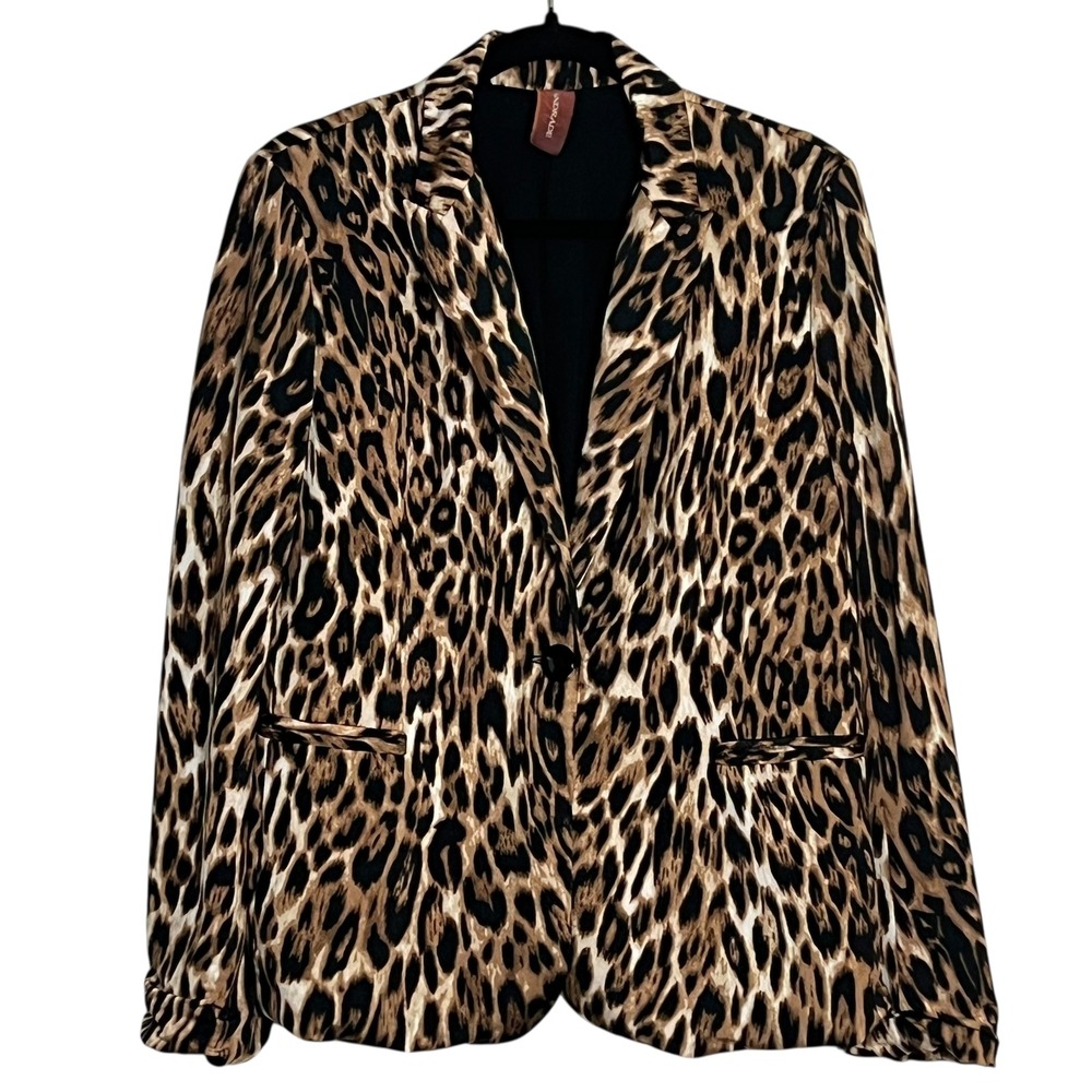 ANDRADE Blazer Jacket Women's Size Large Leopard Print‎ No Pockets